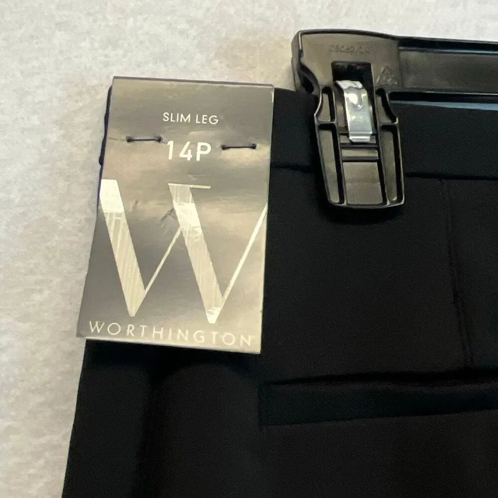 WORTHINGTON Women’s Slim Leg Pants 14P Black Stretch Zip Pockets NWT‎ Stretch